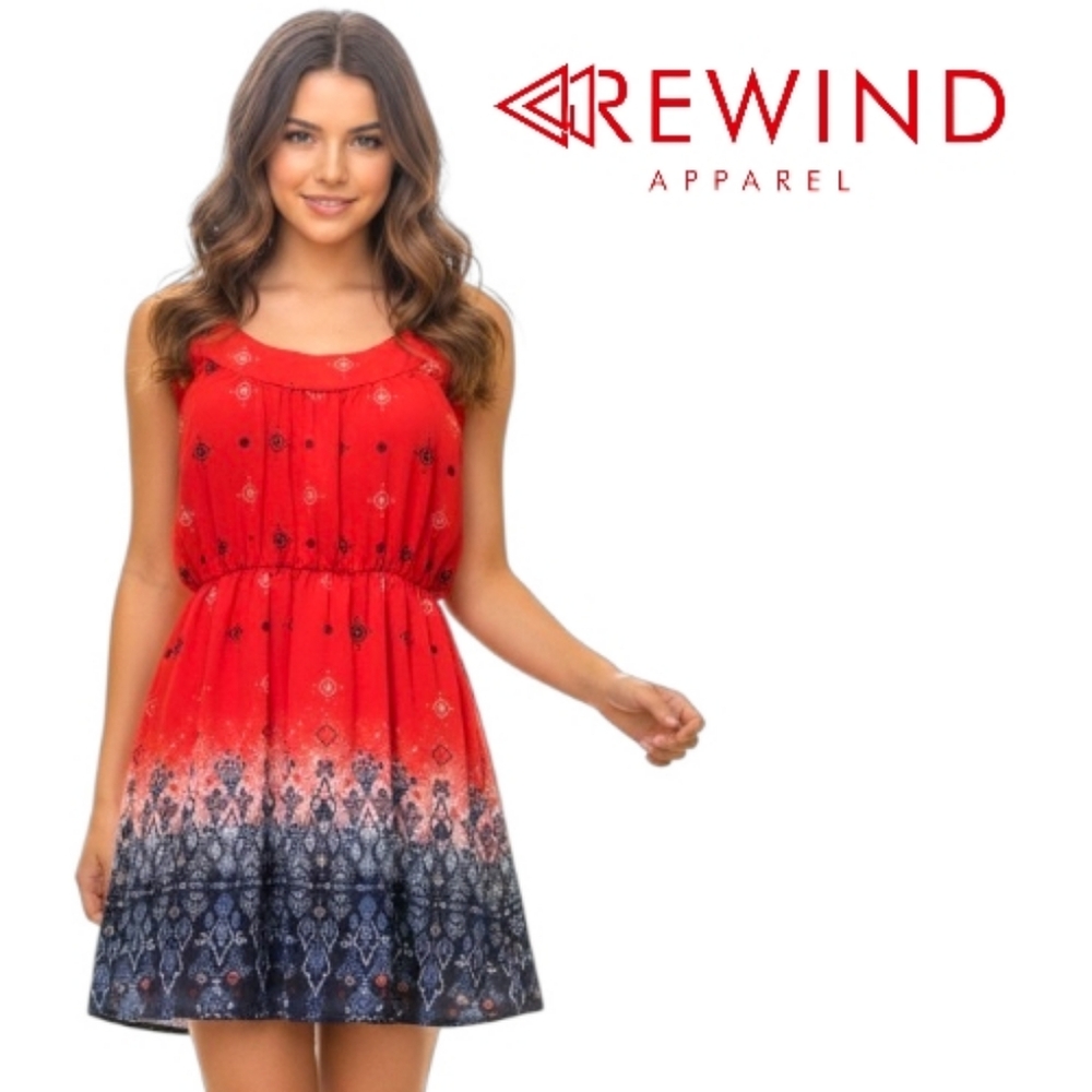 Rewind Red-to-Navy Ombre Printed Mini Dress